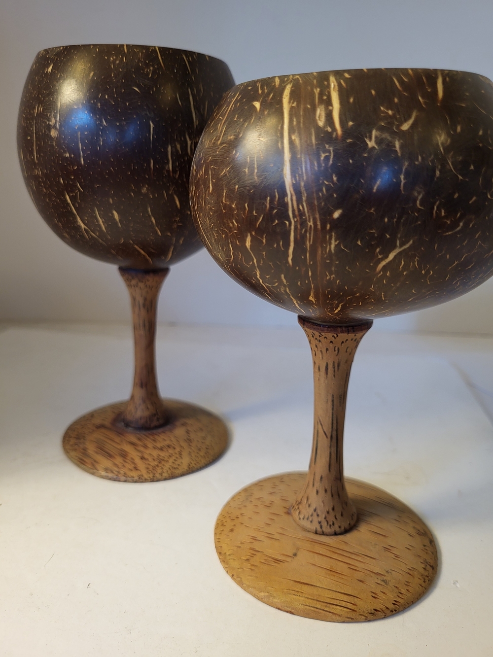 1960/70s Coconut Shell Tiki Wine Goblets S/2